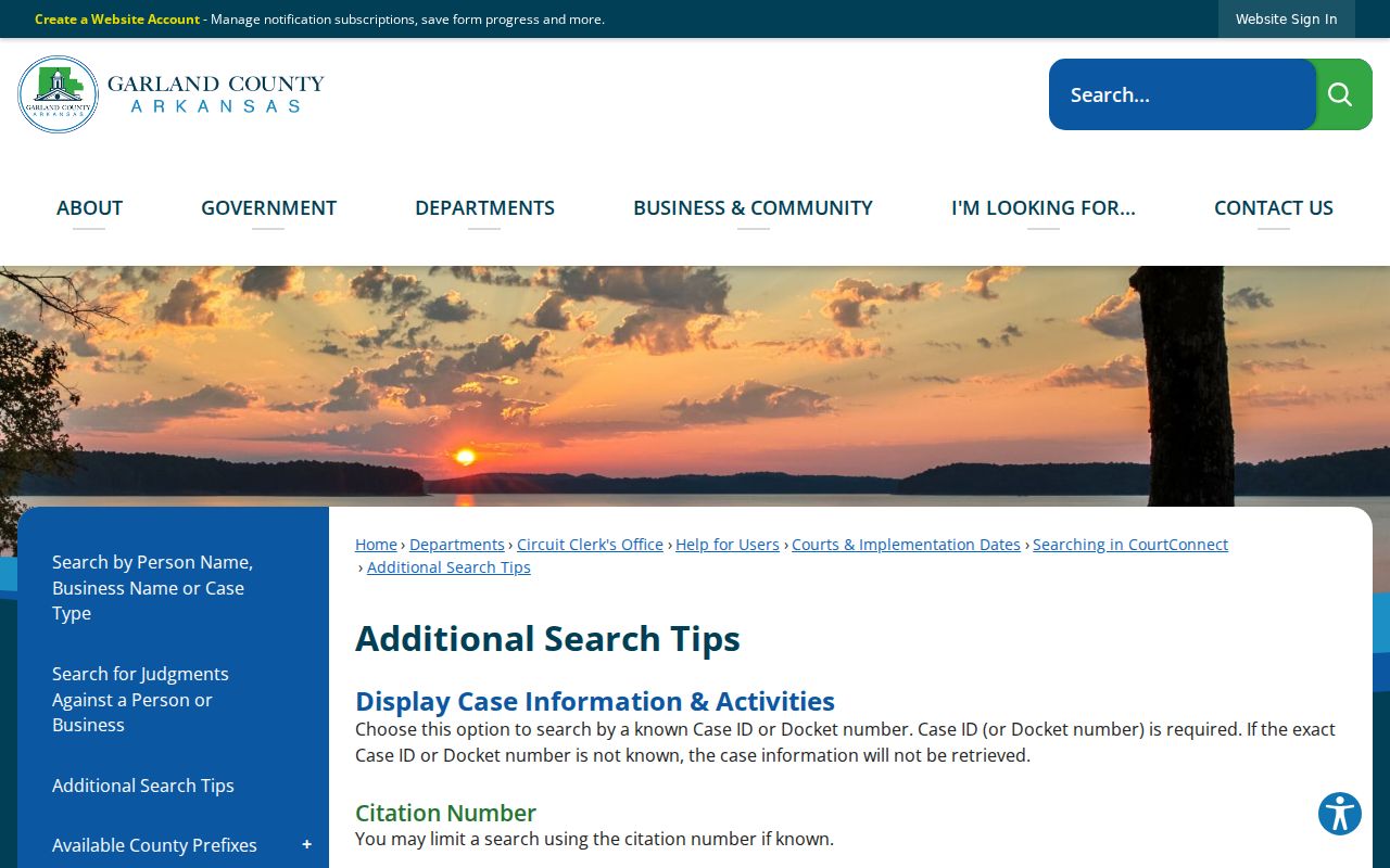 Garland County case lookup Case ID construction