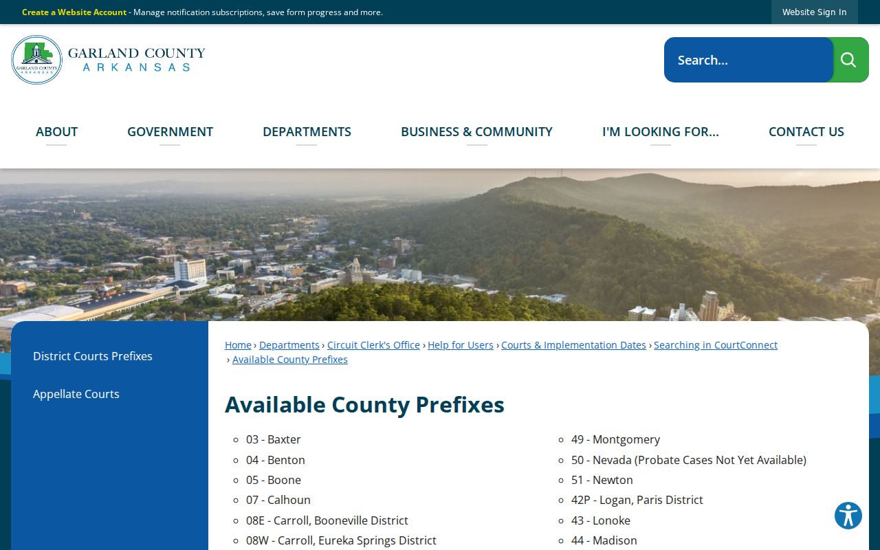 Garland County case lookup county and case prefixes