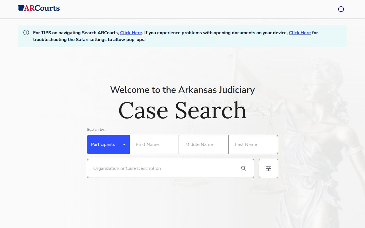 Garland County case lookup Search ARCourts interface