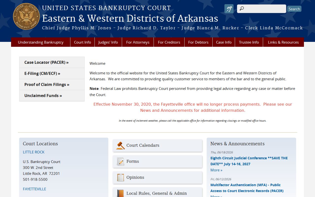 Lonsdale court docket boundary at the Arkansas federal bankruptcy court