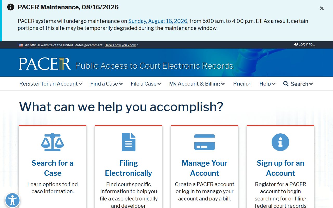 PACER search source for federal cases apart from Garland County civil dockets