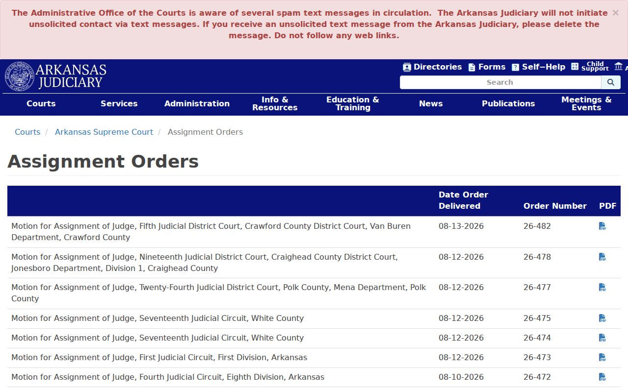Garland County court calendar assignment order feed