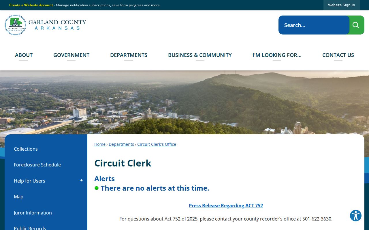 Garland County court record information on the Circuit Clerk page