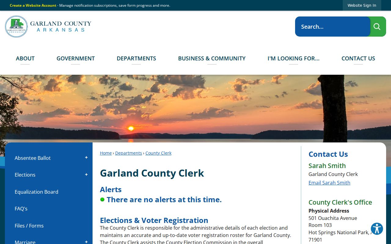 Garland County court records and County Clerk custody information
