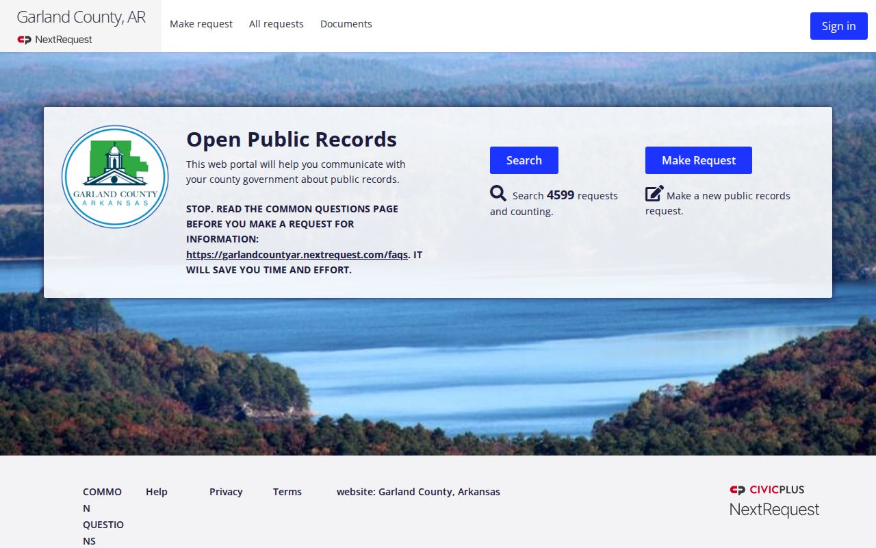Garland County administrative records request portal beside court record channels