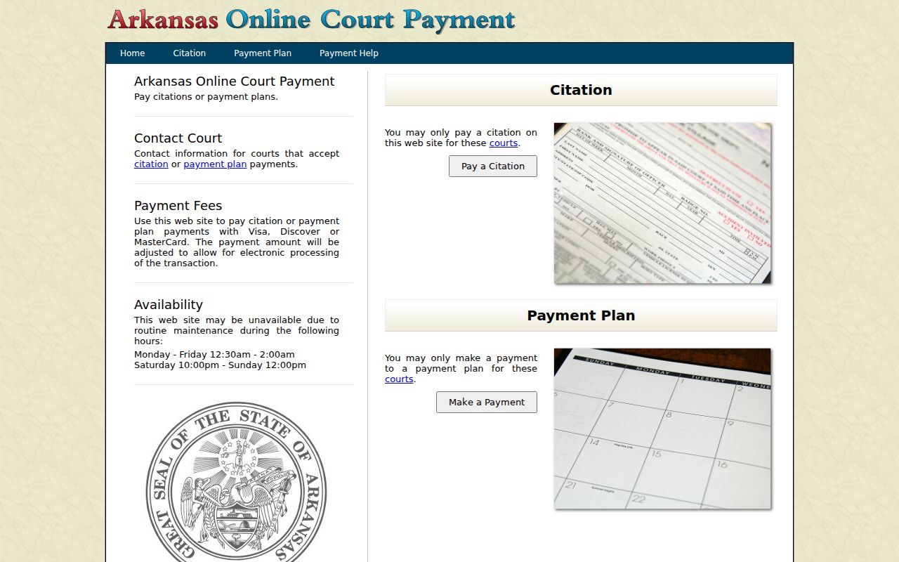 Arkansas CourtPay channel for Garland County traffic tickets