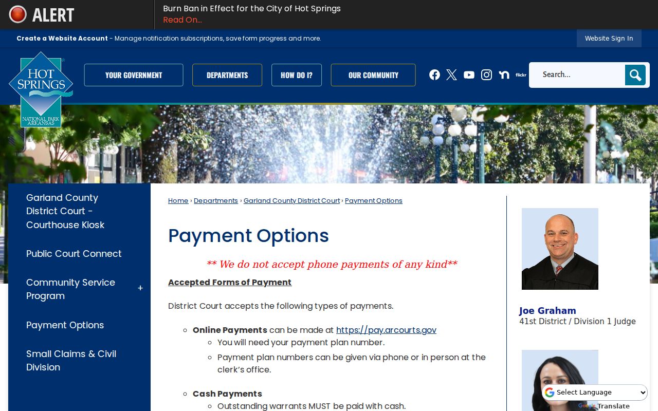 Garland County traffic ticket payment options from District Court
